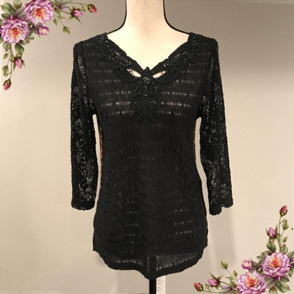 Miss Me lace beaded semi sheer top